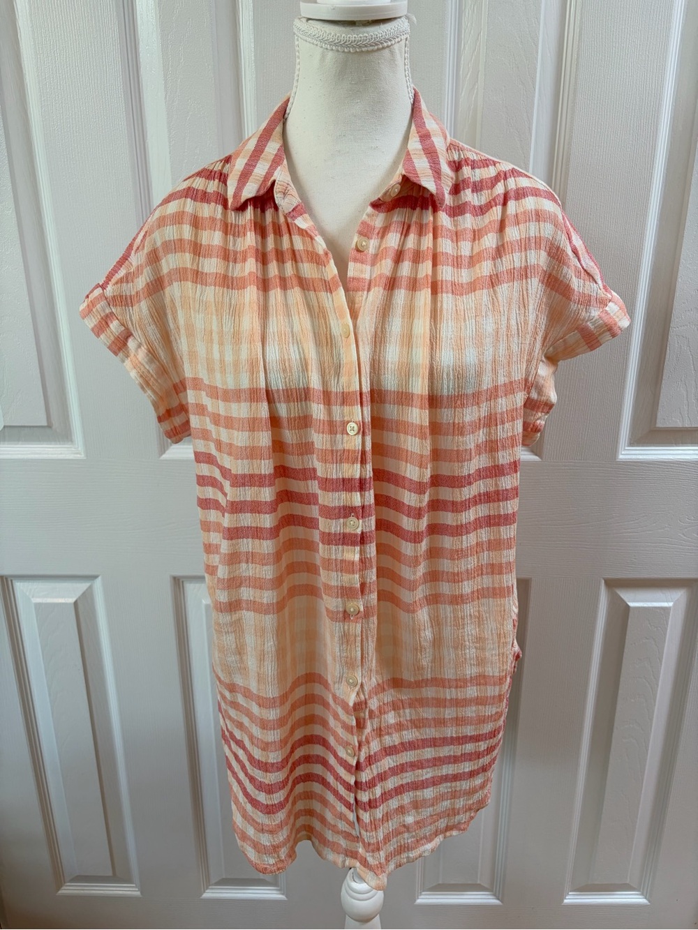 Madewell Pink Cotton Central Tunic Shirt ombré Gingham Check Size S